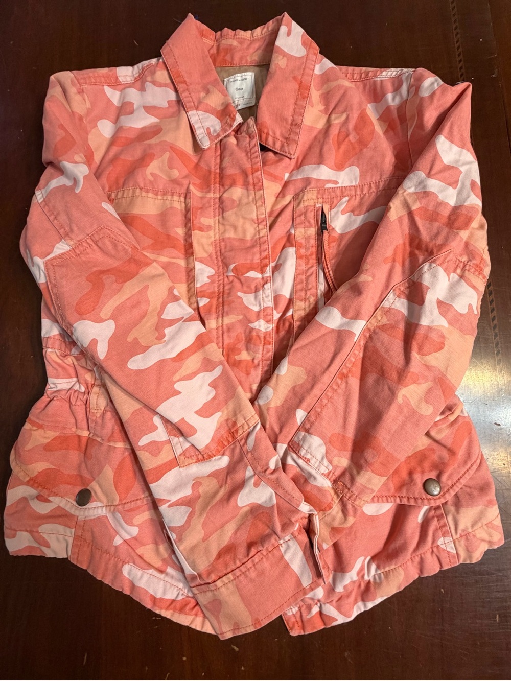 Gap Camo Utility Jacket M Petite Anorak Cargo Zip Snap Drawstring Cord
